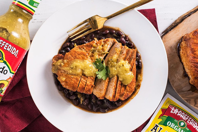 Pork Chops Al Pastor with Avocado Tomatillo Salsa